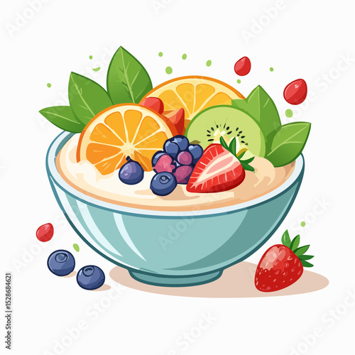 Vibrant Fruit Bowl: A visually stunning composition featuring a healthy and colorful bowl of mixed fruits, artfully arranged to celebrate the natural sweetness and vitality of life.