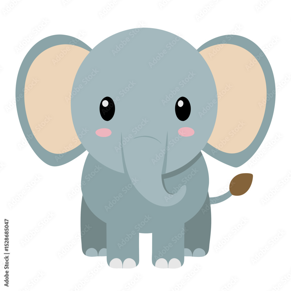 Fototapeta premium A cute cartoon elephant illustration with a gray body.