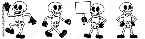 Cute skeleton character set vector