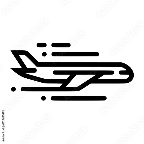 A linear illustration of a jet airplane in rapid motion, showing speed.