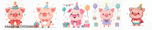 cute pig vector having a birthday
