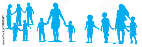 Isolated minimal black family silhouettes. Collection of family silhouettes on isolated background. Vector illustration