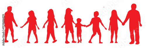 Isolated minimal black family silhouettes. Collection of family silhouettes on isolated background. Vector illustration