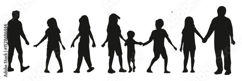 Isolated minimal black family silhouettes. Collection of family silhouettes on isolated background. Vector illustration