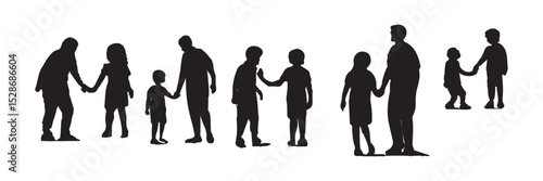 Isolated minimal black family silhouettes. Collection of family silhouettes on isolated background. Vector illustration
