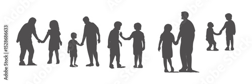 Isolated minimal black family silhouettes. Collection of family silhouettes on isolated background. Vector illustration