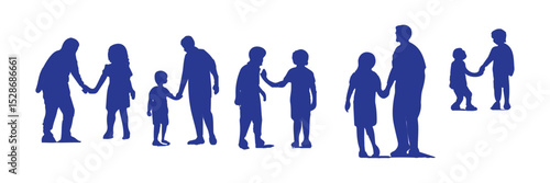 Isolated minimal black family silhouettes. Collection of family silhouettes on isolated background. Vector illustration