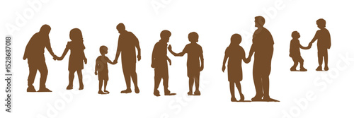 Isolated minimal black family silhouettes. Collection of family silhouettes on isolated background. Vector illustration