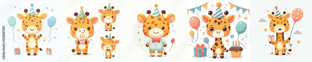 Naklejka premium giraffe animal vector is having a birthday