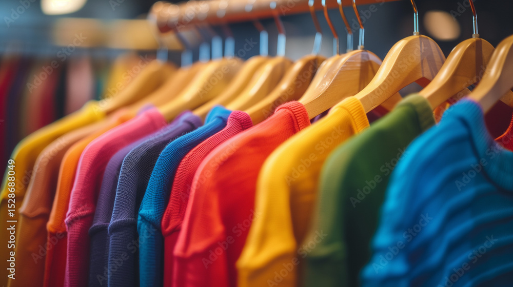 Rainbow garments on a wooden hanger, celebrating vibrant simplicity.
Rainbow garments on a wooden hanger, celebrating vibrant simplicity.
