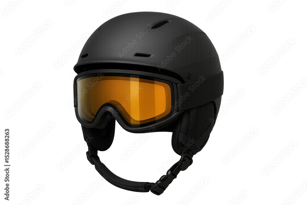Naklejka premium Modern ski helmet with goggles ensuring safety and clear vision on the slopes, isolated on transparent background