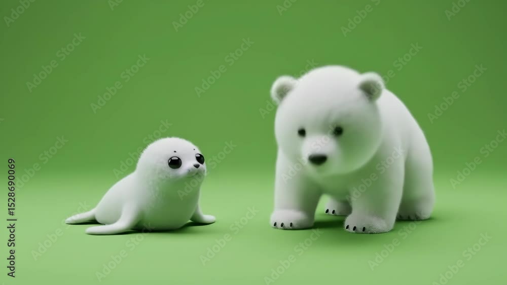 Cartoon Polar Bear and Seal Resting on Green Background Cartoon Polar Bear and Seal Resting on Green Background