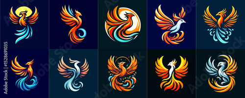 illustration set of simple phoenix logo
