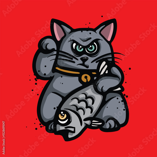 Lucky fat cat cartoon vector illustration