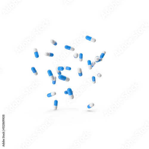 Blue and White Medical Capsules Isolated on Transparent Background