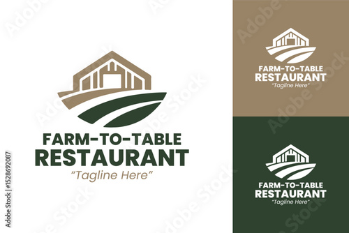 Minimalist Farm-to-Table Restaurant Logo with Modern Green and Beige Color Scheme