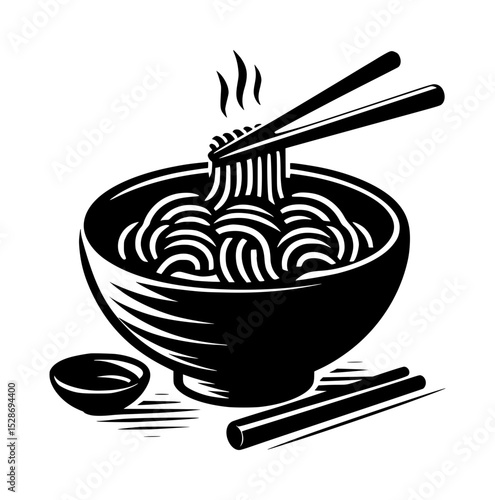 Delicious noodles in a bowl with chopsticks