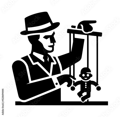 Mysterious man controlling a puppet with strings