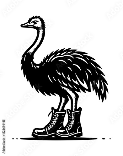 Emu bird wearing boots illustration