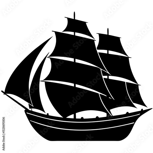Schooner sailing ship silhouette vector