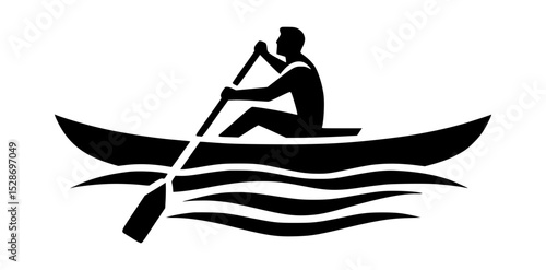 Silhouette of a person rowing a boat on water