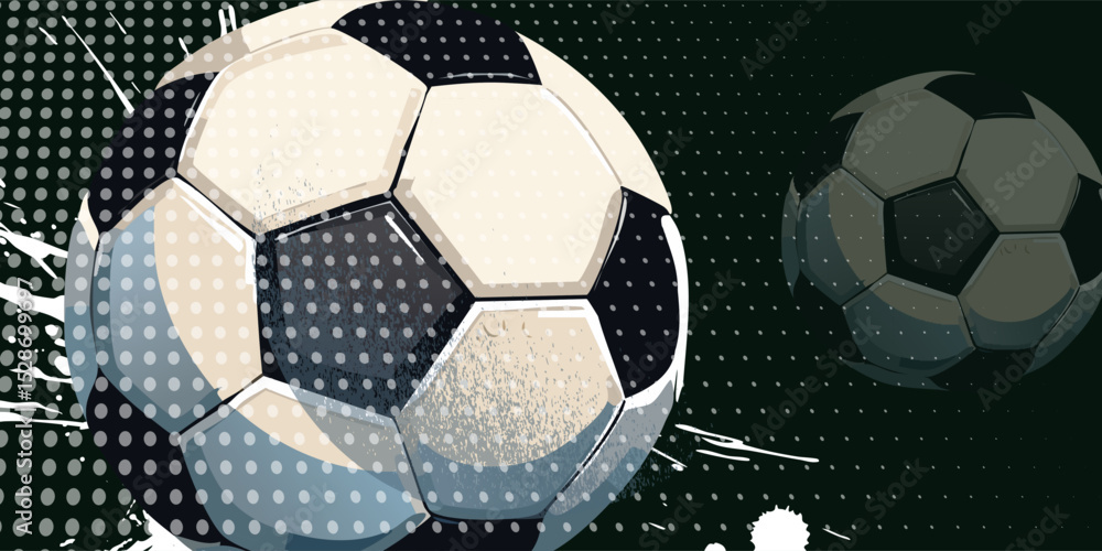 Obraz premium Ball on soccer field top view, football pitch view from above, poster with space for text, vector