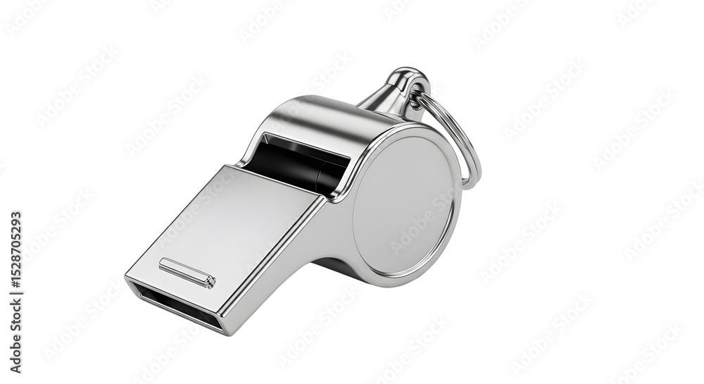 Shiny Chrome Whistle Isolated on Transparent Background Demonstrating Metallic Texture and Design Shiny Chrome Whistle Isolated on Transparent Background Demonstrating Metallic Texture and Design