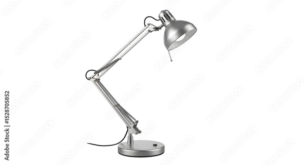 Silver Desk Lamp With Adjustable Arm Isolated On Transparent Black Background Silver Desk Lamp With Adjustable Arm Isolated On Transparent Black Background