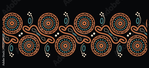 Australian aboriginal art seamless pattern border isolated on transparent background