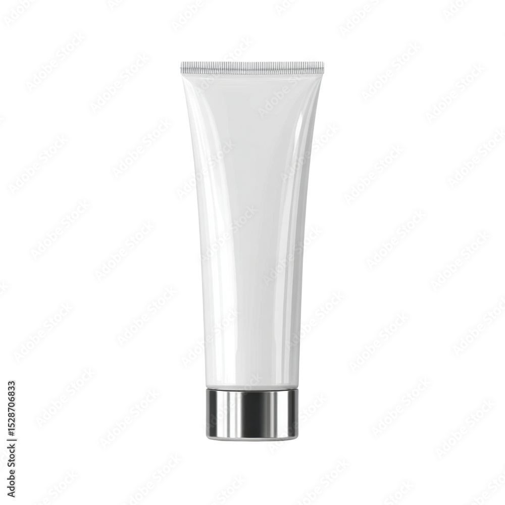 Clean and Elegant White Cosmetic Tube with Metallic Cap for Skincare or Beauty Products Displayed on a Neutral Background Transparent background or png Clean and Elegant White Cosmetic Tube with Metallic Cap for Skincare or Beauty Products Displayed on a Neutral Background Transparent background or png