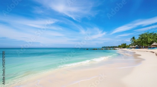 Jamaica s beautiful beaches feature white sand  clear water  palm trees and stunning sunsets. Tourists enjoy various water sports and relax in a pleasant atmosphere
