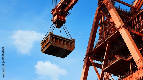 A Large Crane Lifting a Rectangular Container Into the Sky