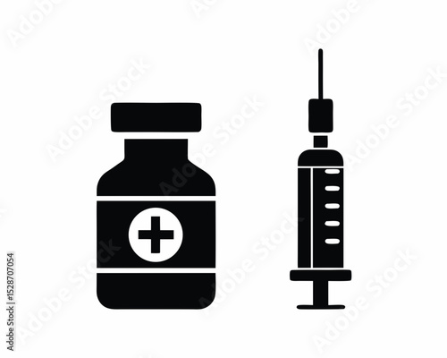 Vaccine vial icon vector silhouette illustration isolated on white background