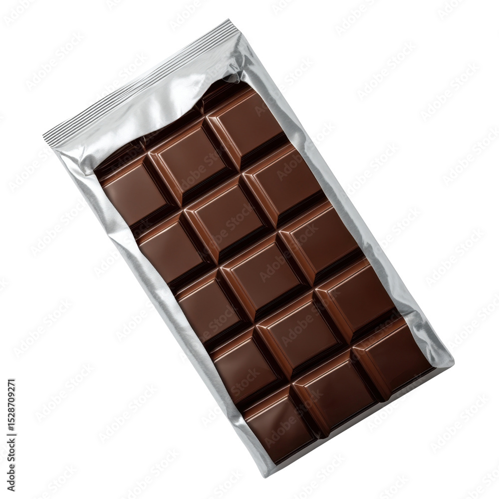 Rich Dark Chocolate Bar in Foil Wrapper Ideal for Sweet Treats and Desserts on Stock Photo Website Transparent background or png Rich Dark Chocolate Bar in Foil Wrapper Ideal for Sweet Treats and Desserts on Stock Photo Website Transparent background or png