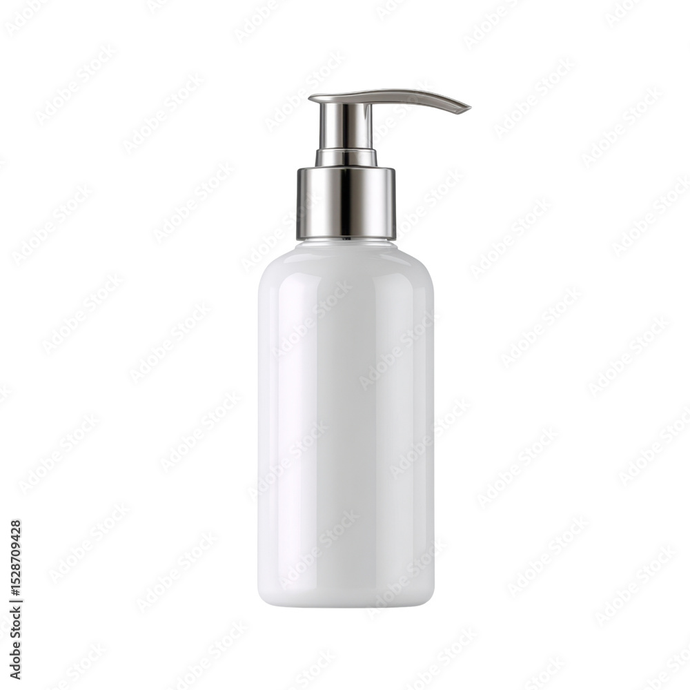 White Pump Bottle with Silver Dispenser on Isolated Background for Skincare, Haircare, or Cosmetic Products Transparent background or png White Pump Bottle with Silver Dispenser on Isolated Background for Skincare, Haircare, or Cosmetic Products Transparent background or png
