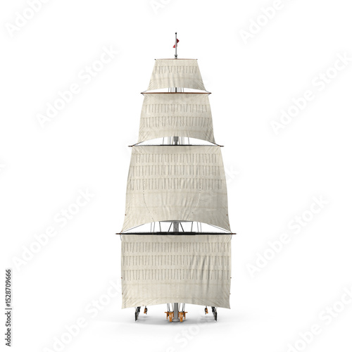 Tall Ship Mast with Fully Open Sails Isolated on Transparent Background