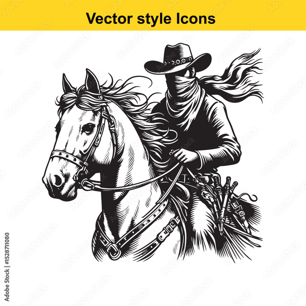 Fototapeta premium Western Culture Traditions – Cowboy, Cowgirl, Horse, and Frontier Lifestyle Illustration