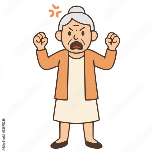 old woman angry expression flat color vector illustration template design