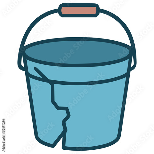 broken blue bucket plastic flat color vector illustration template design