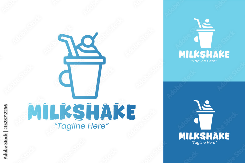 Milkshake Bar Logo with a Blue and White Color Palette for Modern Businesses Milkshake Bar Logo with a Blue and White Color Palette for Modern Businesses