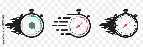 Timer and stopwatches difference icon set. Countdown timer and clock icons. Time tracking symbols. quick time icon, speed time vector icons set isolated on transparent background Vector illustration