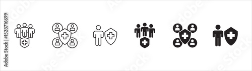 Digital Healthcare icon set. Doctor and health insurance icon. Icon set contains hospital, doctor, consultation, clinic, stethoscope, nurse, family, emergency, online service. Vector illustration.