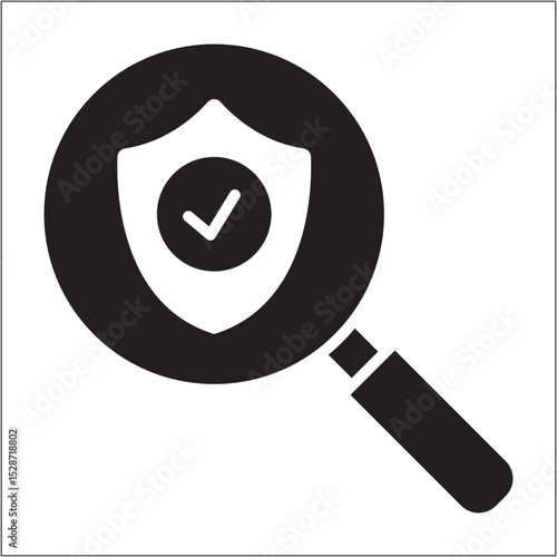 Magnifying glass with shield icon. Network cyber security system icon. Icon symbol of safe, security, authentication, protection, control. Vector illustration