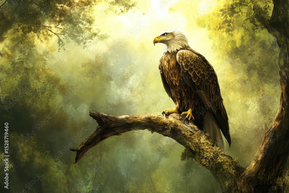Fototapeta premium Crest Eagle Perched on Tree Branch in Wild Nature Environment