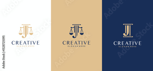 creative justice law firm logo in gold color, j law initials logo with luxury color combination