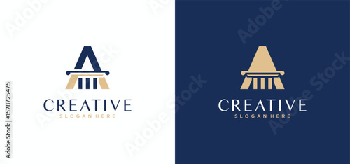creative justice law firm logo in gold color, A law initials logo with luxury color combination