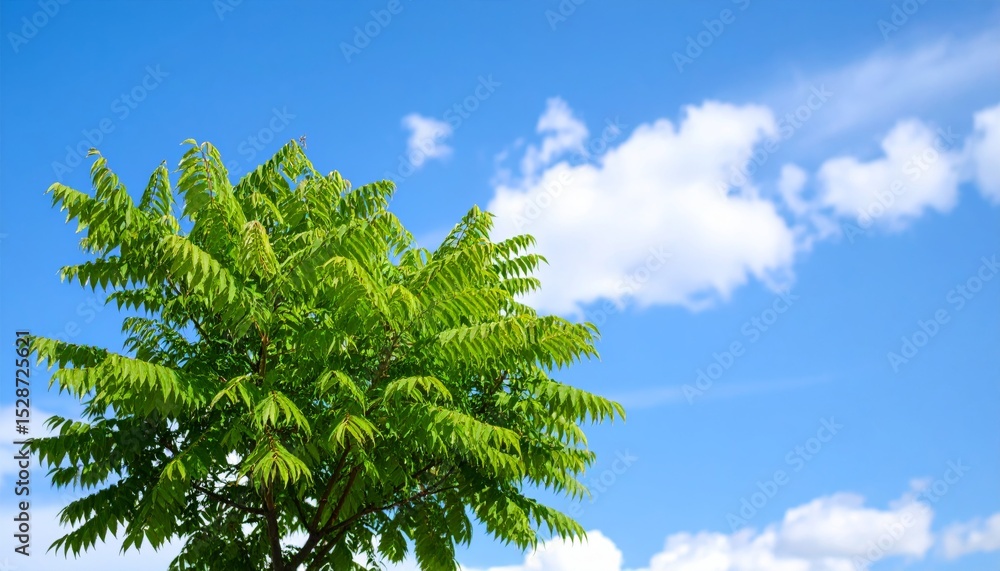 Fototapeta premium Green tree against blue sky landscape