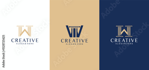 creative justice law firm W logo in gold color, law W initials logo with luxury color combination