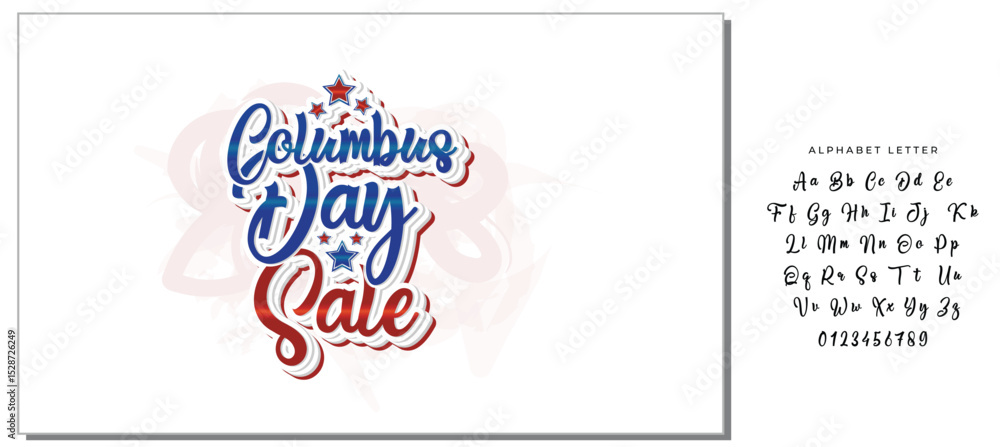 Handwritten Columbus Day Sale Typography Design with Patriotic Star Decoration - Festive Script Font Vector Handwritten Columbus Day Sale Typography Design with Patriotic Star Decoration - Festive Script Font Vector