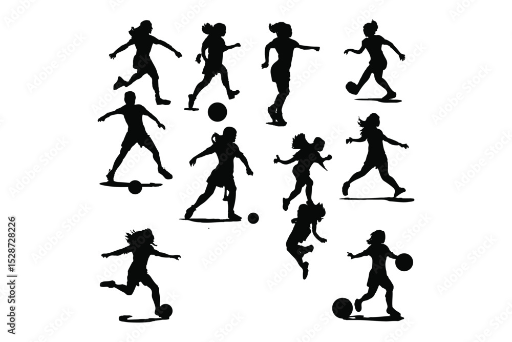 Naklejka premium Female soccer player football silhouette editable printable vector